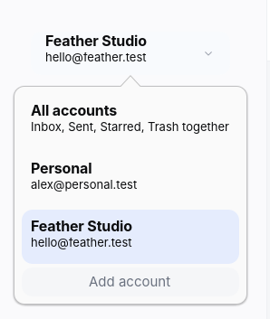 Feather Mail account switcher
